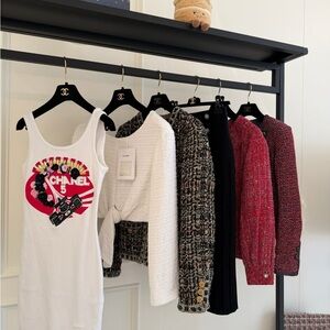Authentic CHANEL White Dress with Red and Black Graphic